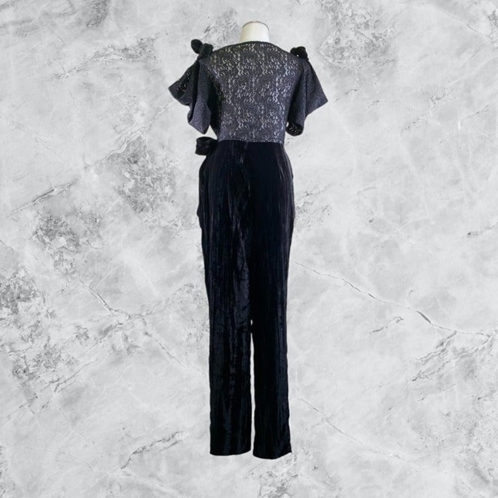 TULAROSA Cher V-neck Velvet Jumpsuit - Black - Picture 2 of 10